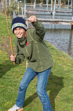 Little P hookied the first prawn of the day