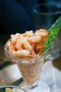 A previously frozen and very slimy shrimp cocktail at Redoubt Cafe